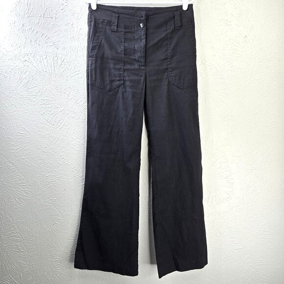 Maeve Wide Leg Pants 6 Linen Blend Black High Waisted Minimalist Crop Trousers - Picture 1 of 12